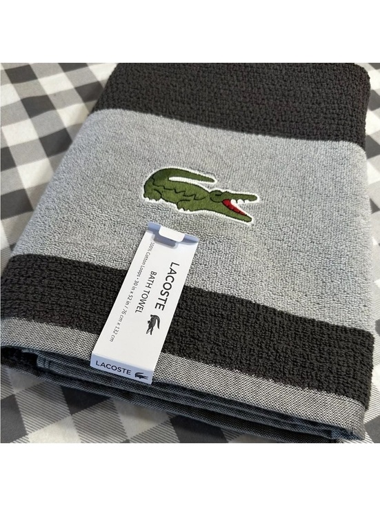 Lacoste Other - Lacoste Bath Towel 100% Cotton 30" x 52" Gray Big Crocodile Logo